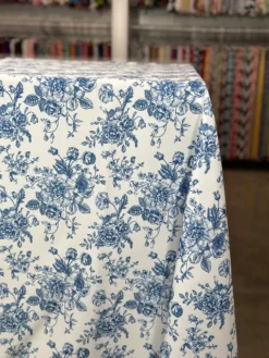 French Toile (Poly Print) Table Linen in Royal Blue