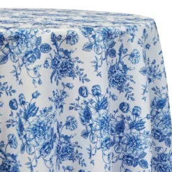 French Toile (Poly Print) Table Linen in Royal Blue