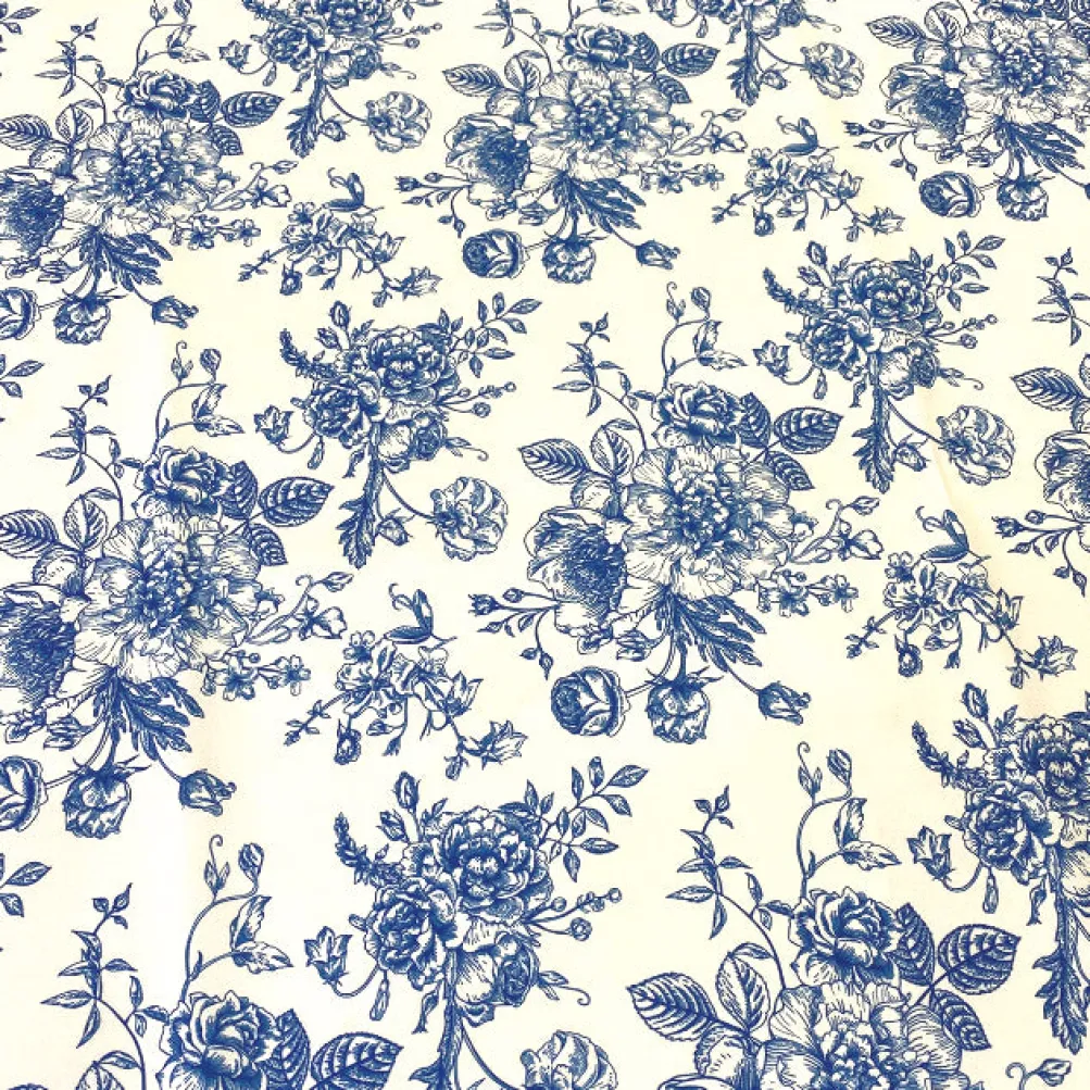 French Toile (Poly Print) Table Linen in Royal Blue