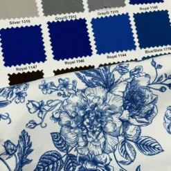 French Toile (Poly Print) Table Linen in Royal Blue