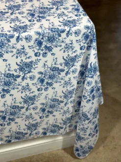 French Toile (Poly Print) Table Linen in Royal Blue