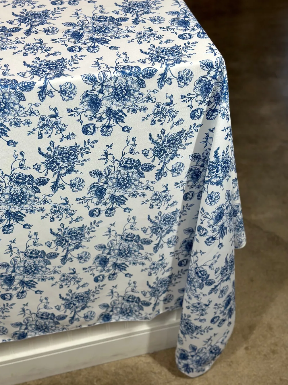 French Toile (Poly Print) Table Linen in Royal Blue