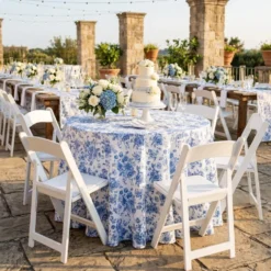 French Toile (Poly Print) Table Linen in Royal Blue