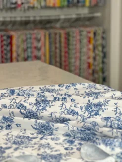 French Toile (Poly Print) Table Linen in Royal Blue