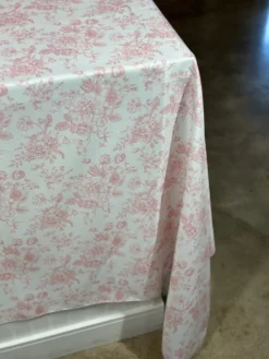 French Toile (Poly Print) Table Linen in Dusty Rose