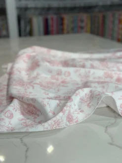 French Toile (Poly Print) Table Linen in Dusty Rose