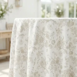 French Toile (Poly Print) Table Linen in Taupe