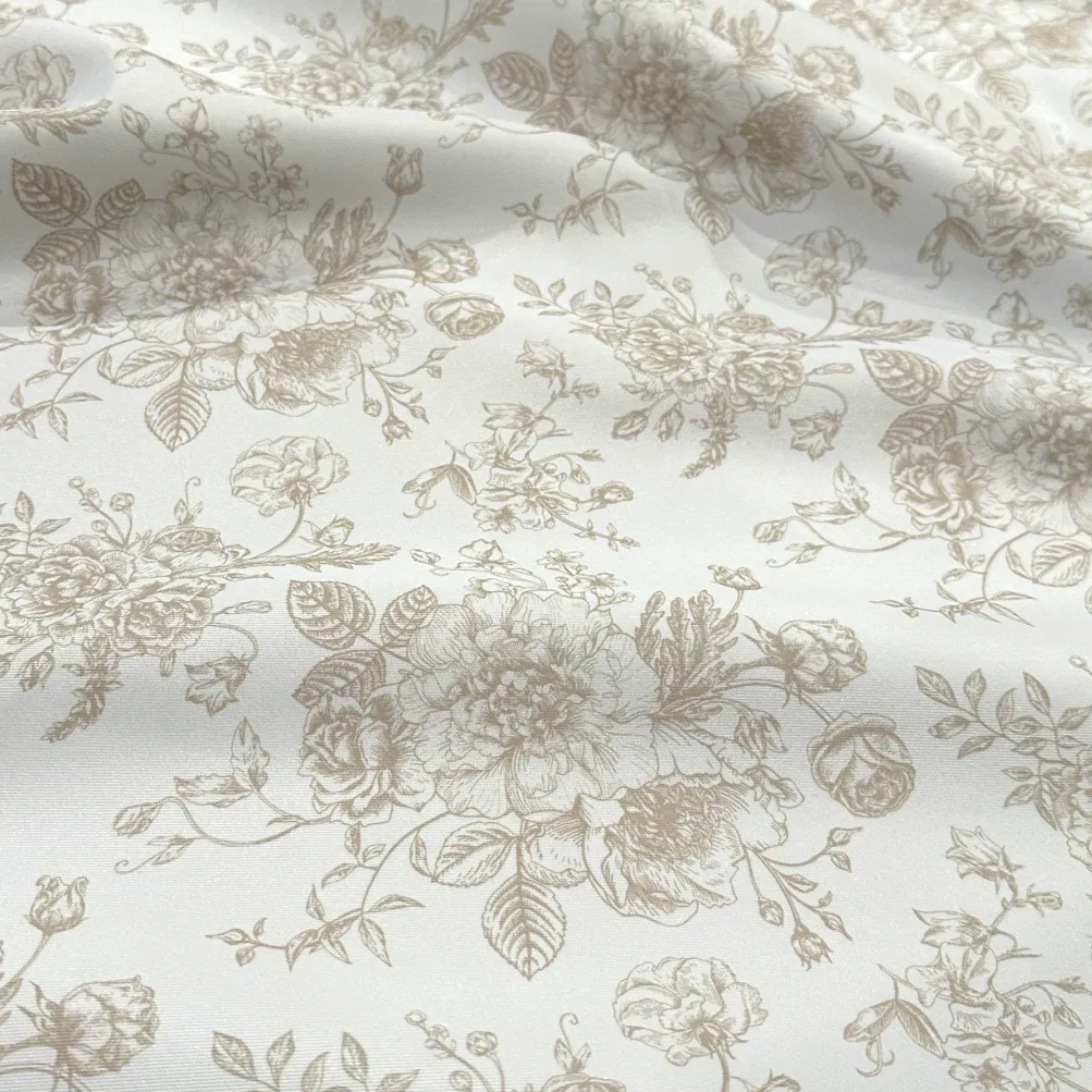 French Toile (Poly Print) Table Linen in Taupe