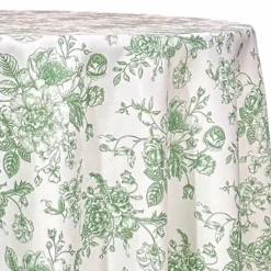French Toile (Poly Print) Table Linen in Willow Green