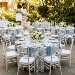 French Toile (Poly Print) Table Linen in Copen Perry