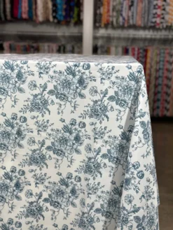 French Toile (Poly Print) Table Linen in Copen Perry