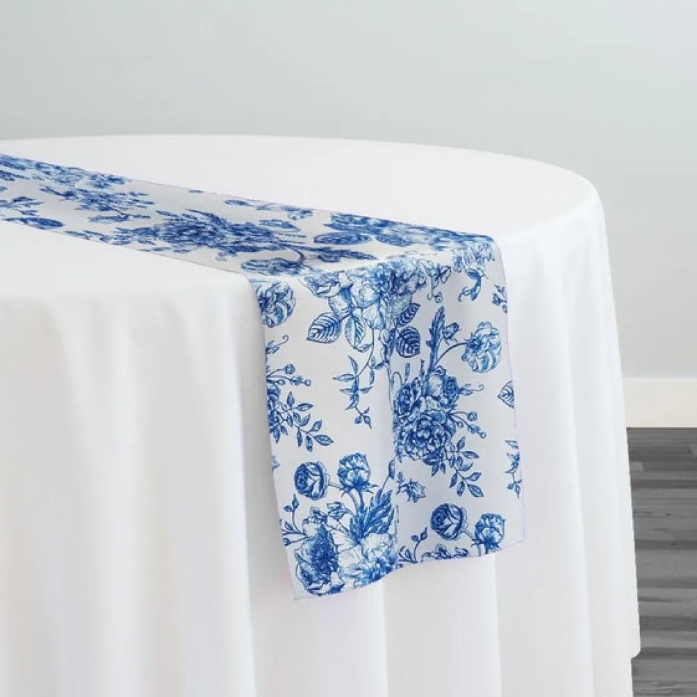 French Toile (Poly Print) Table Runner in Royal Blue