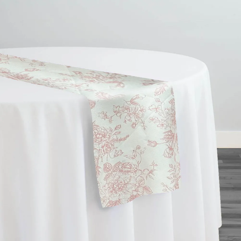 French Toile (Poly Print) Table Runner in Dusty Rose