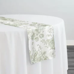 French Toile (Poly Print) Table Runner in Sage