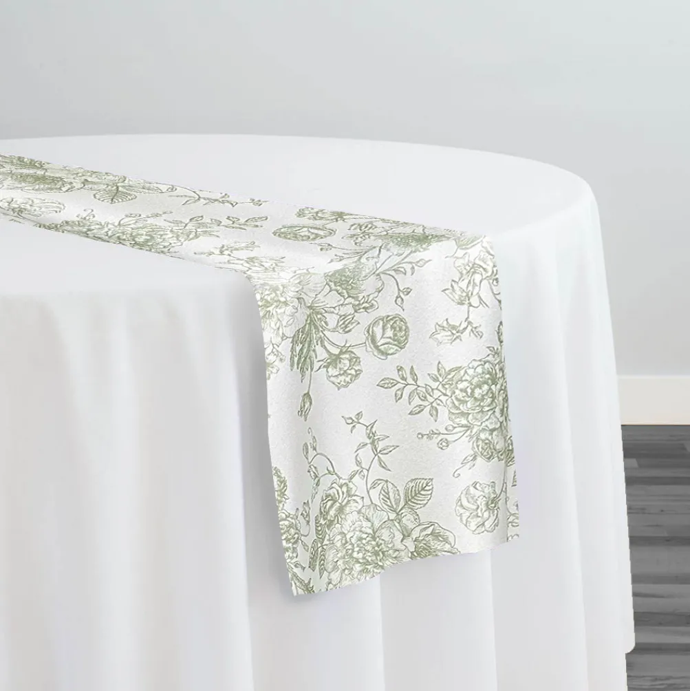 French Toile (Poly Print) Table Runner in Sage