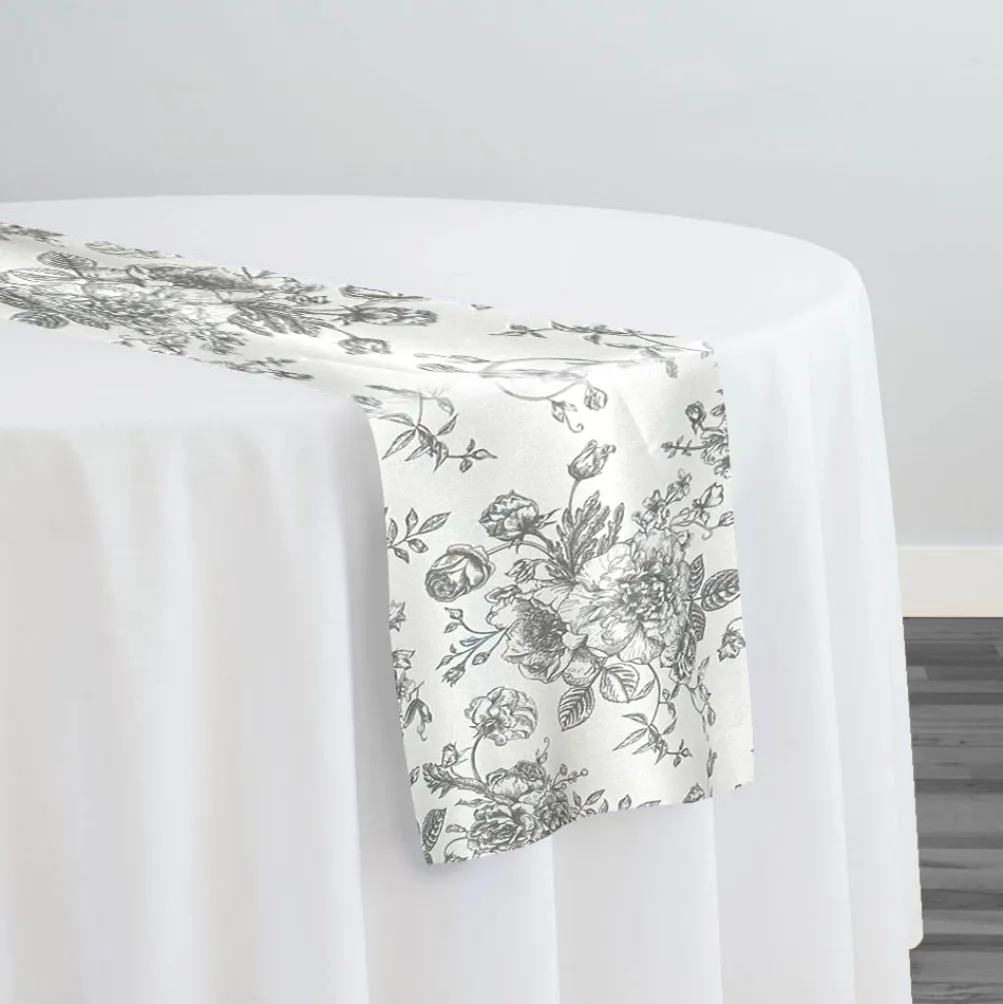French Toile (Poly Print) Table Runner in Grey