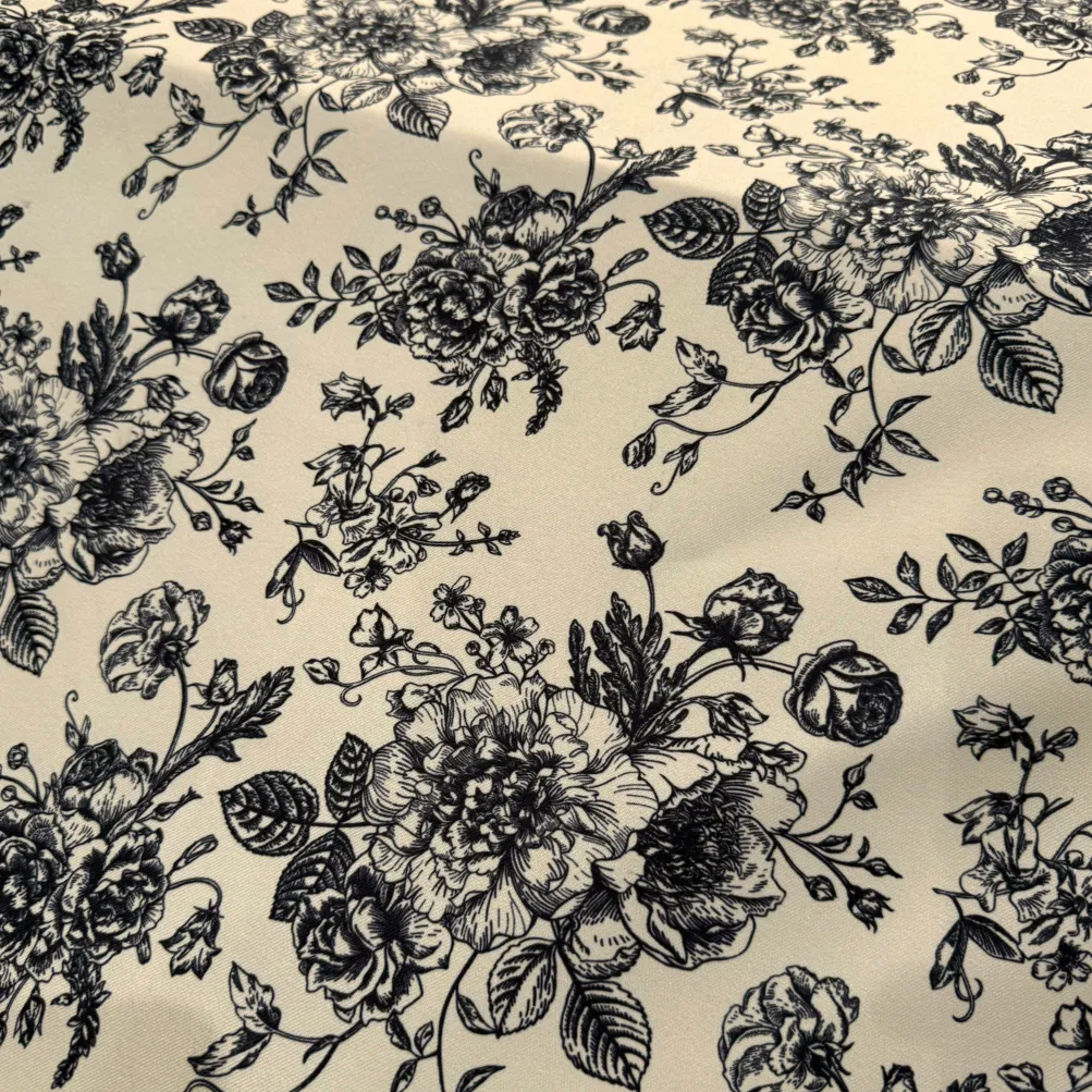 French Toile (Poly Print) Table Linen in Black / Taupe