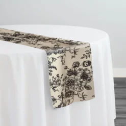 French Toile (Poly Print) Table Runner in Black / Taupe