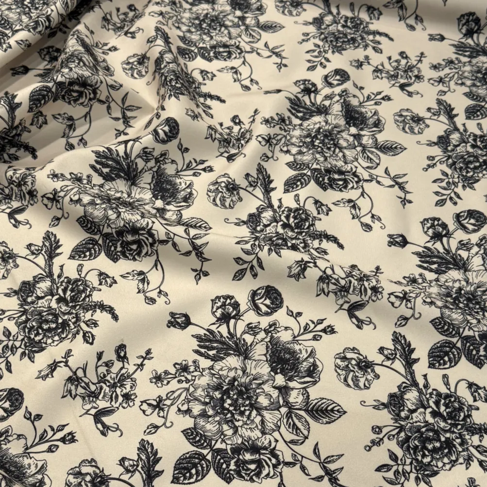 French Toile (Poly Print) Table Runner in Black / Taupe