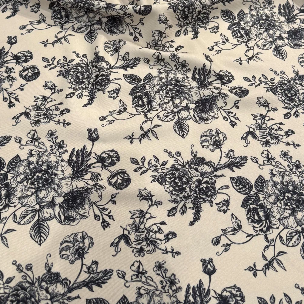 French Toile (Poly Print) Table Runner in Black / Taupe