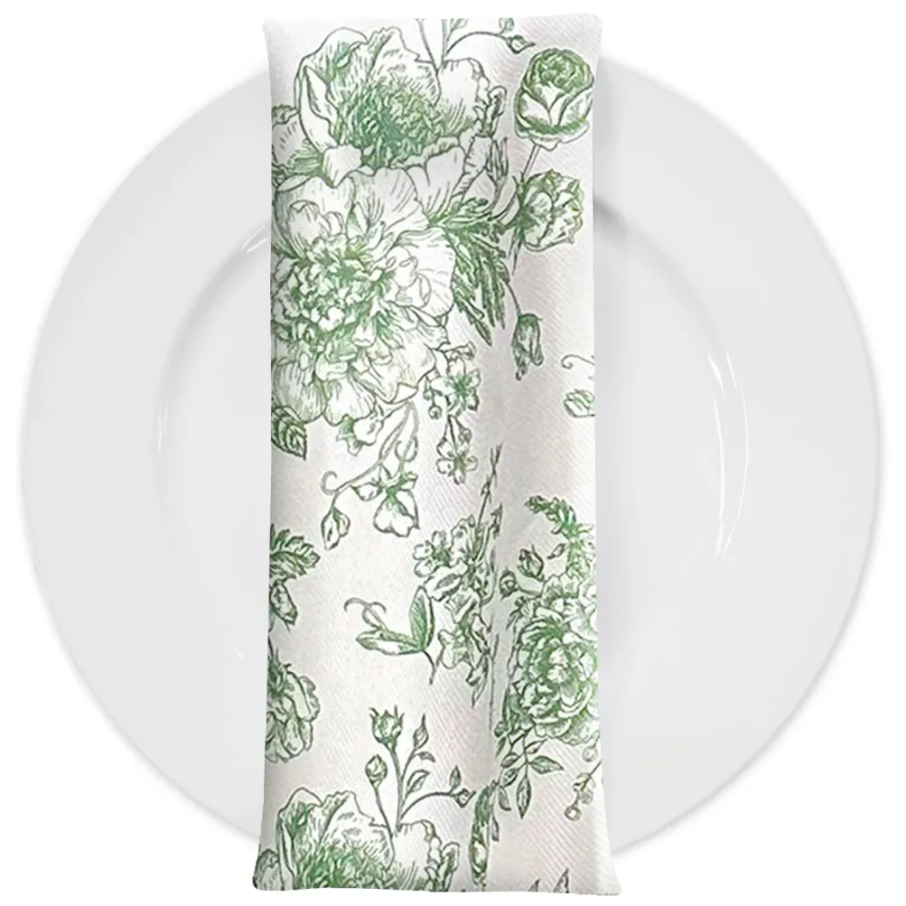 French Toile (Poly Print) Table Napkin in Willow Green