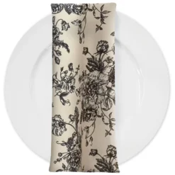 French Toile (Poly Print) Table Napkin in Black / Taupe