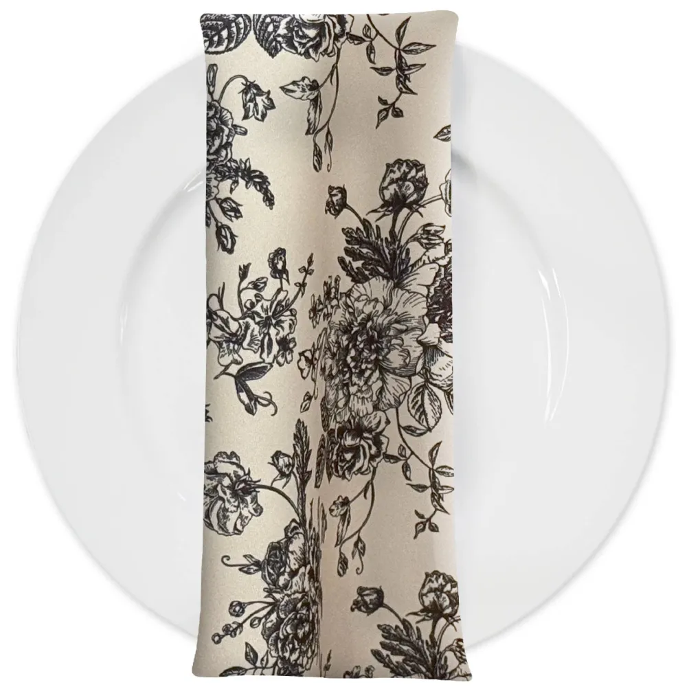 French Toile (Poly Print) Table Napkin in Black / Taupe