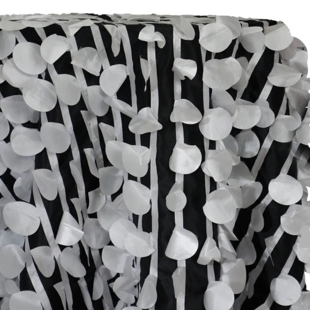 Funzie (Circle Hanging) Taffeta Table Linen in White on Black