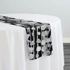 Funzie (Circle Hanging) Taffeta Table Runner in White and Black
