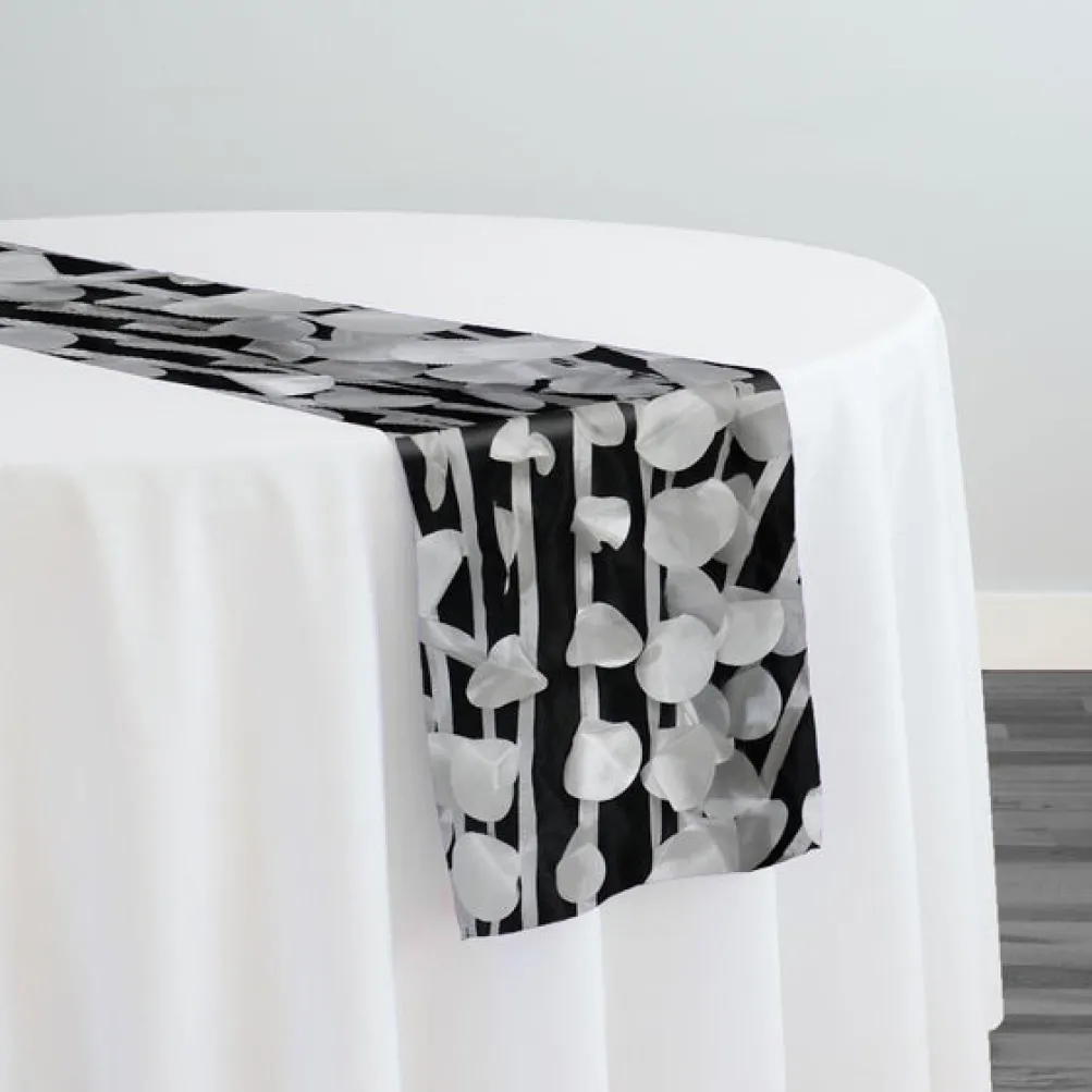 Funzie (Circle Hanging) Taffeta Table Runner in White and Black