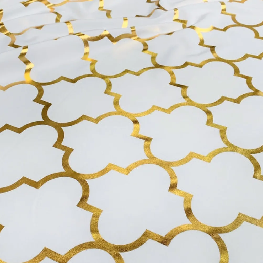 Gatsby (Metallic Print) Table Linen in White and Gold