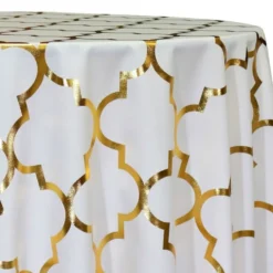 Gatsby (Metallic Print) Table Linen in White and Gold