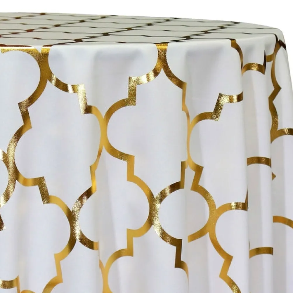Gatsby (Metallic Print) Table Linen in White and Gold