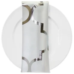 Gatsby (Metallic Print) Table Napkin in White and Silver