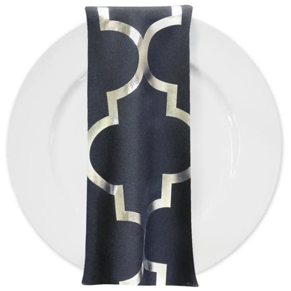 Gatsby (Metallic Print) Table Napkin in Black and Silver