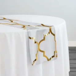 Gatsby (Metallic Print) Table Runner in White and Gold