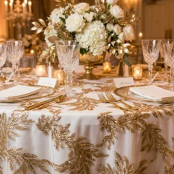 Giselle Sequins Table Linen in Champagne
