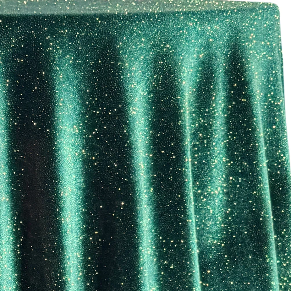 Glitter Velour Table Linen in Hunter Green