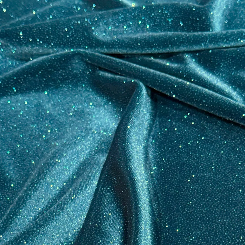 Glitter Velour Table Linen in Jade