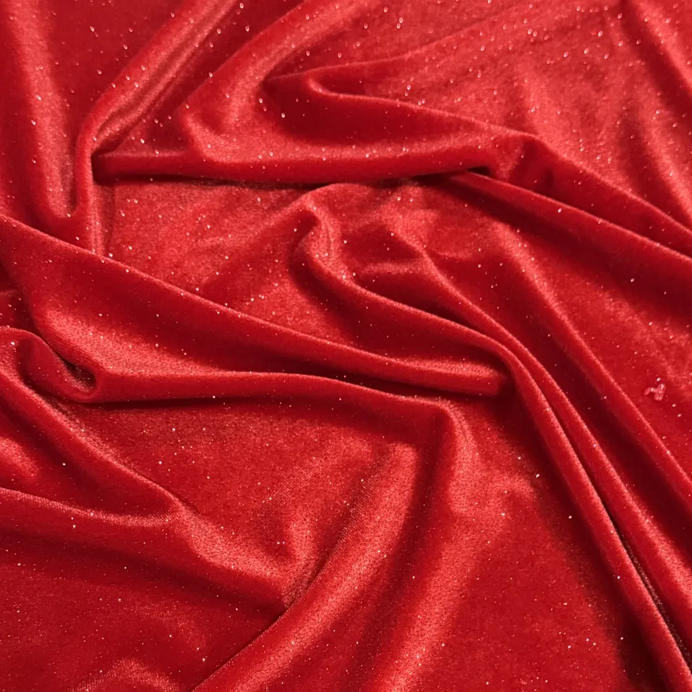 Glitter Velour Table Linen in Red