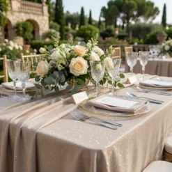 Glitter Velour Table Linen in Beige