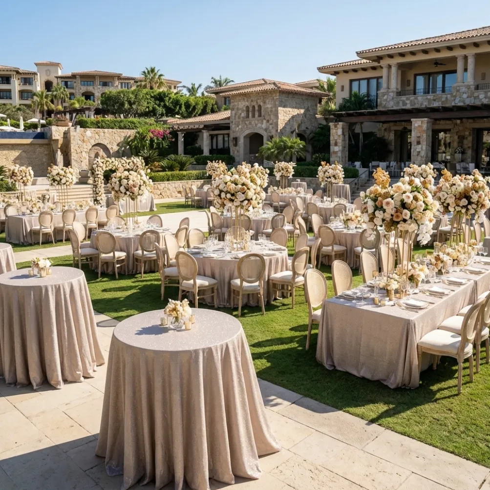 Glitter Velour Table Linen in Beige