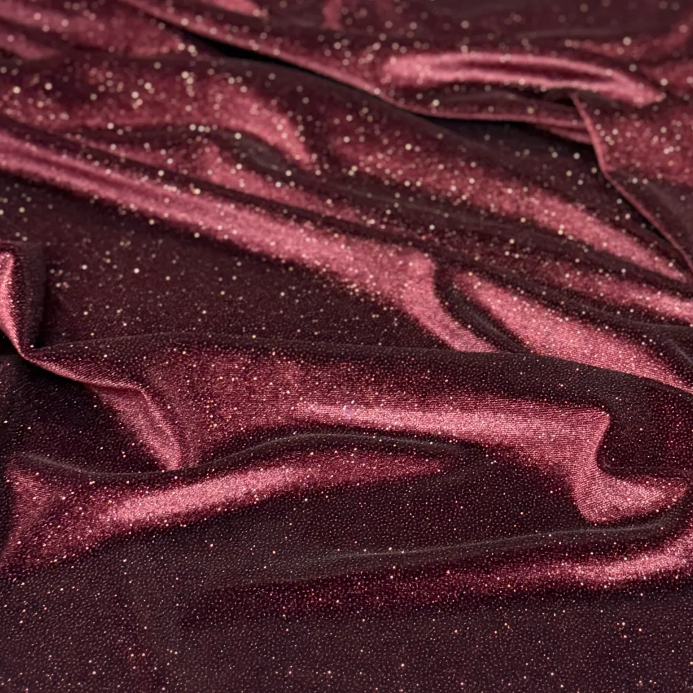 Glitter Velour Table Runner in Burgundy