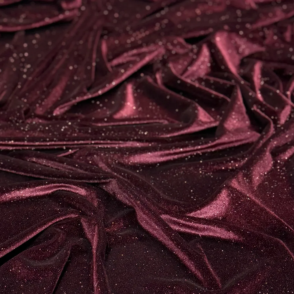 Glitter Velour Table Runner in Burgundy