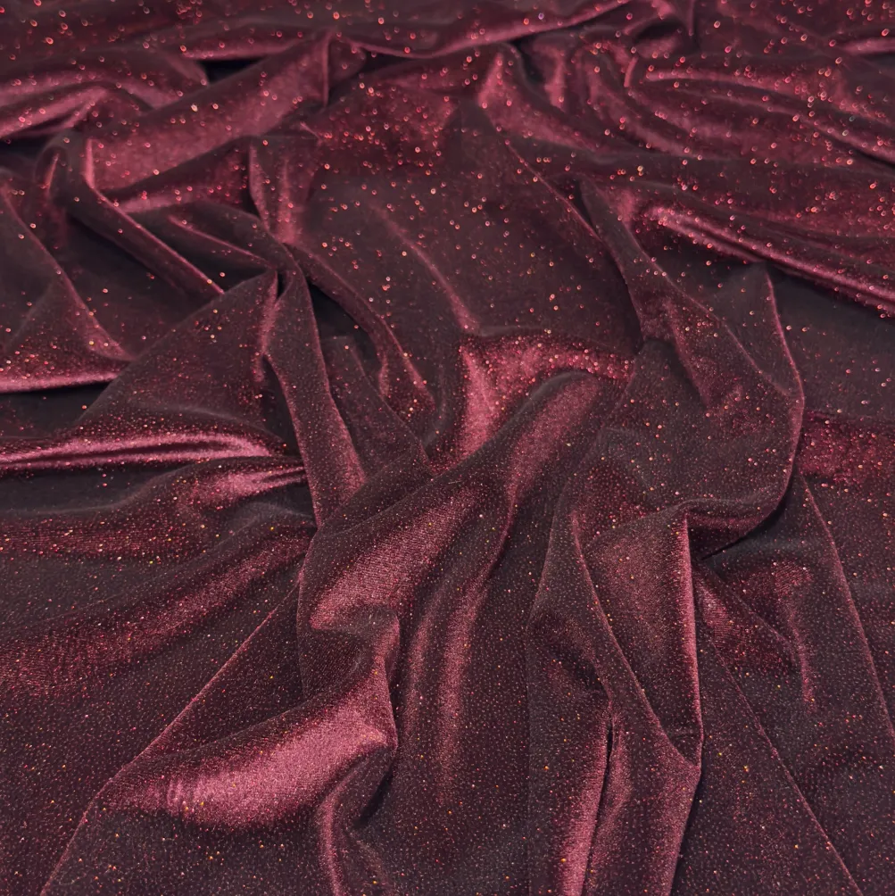Glitter Velour Table Runner in Burgundy