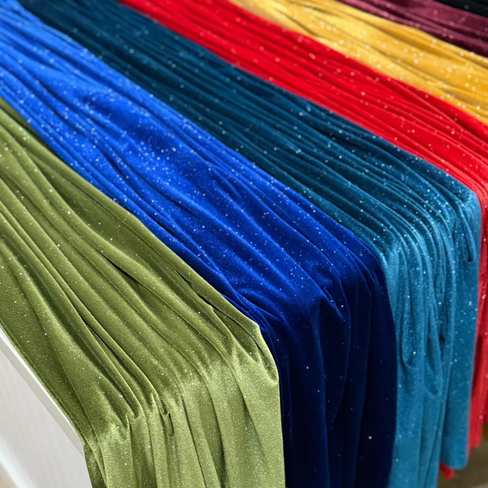 Glitter Velour Table Runner in Hunter Green
