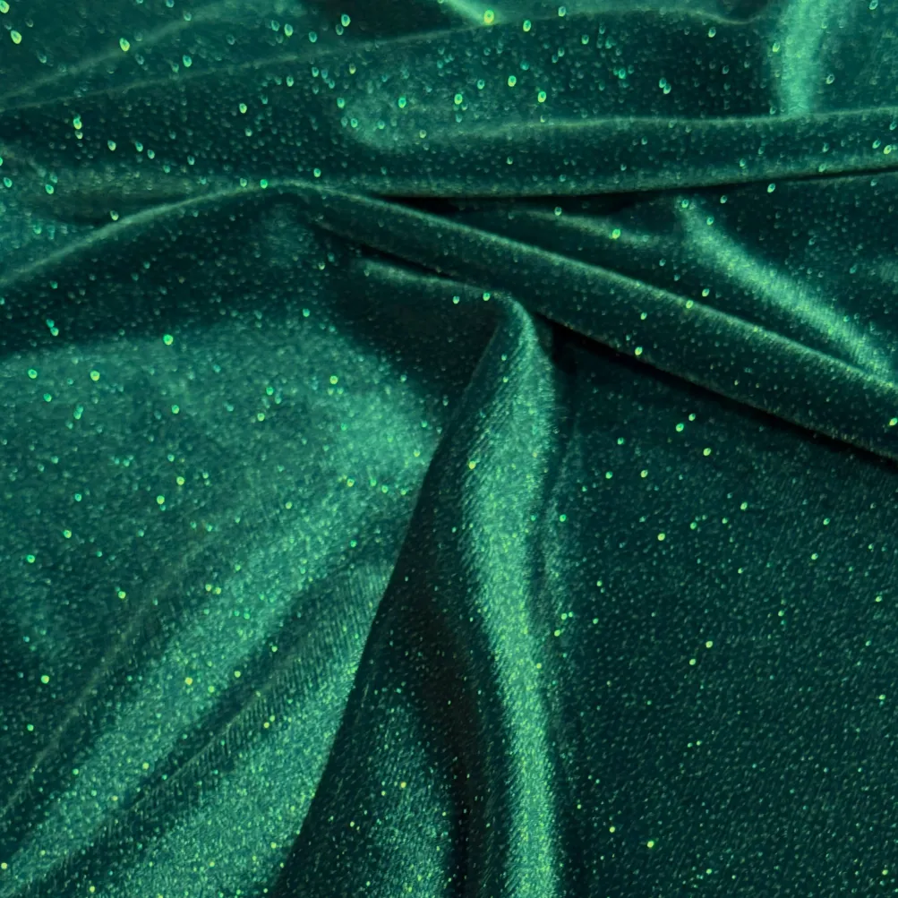 Glitter Velour Table Runner in Hunter Green