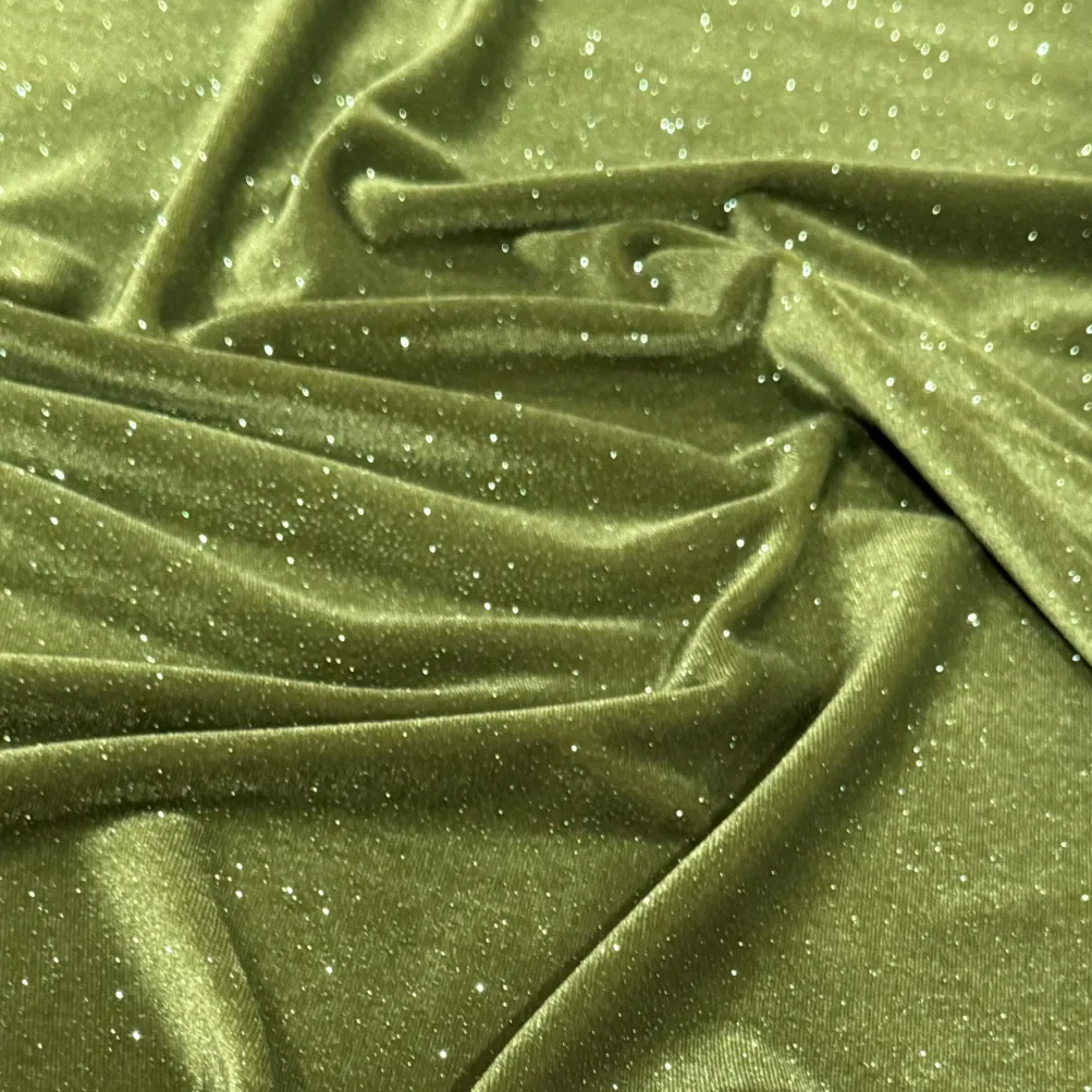 Glitter Velour Table Runner in Olive