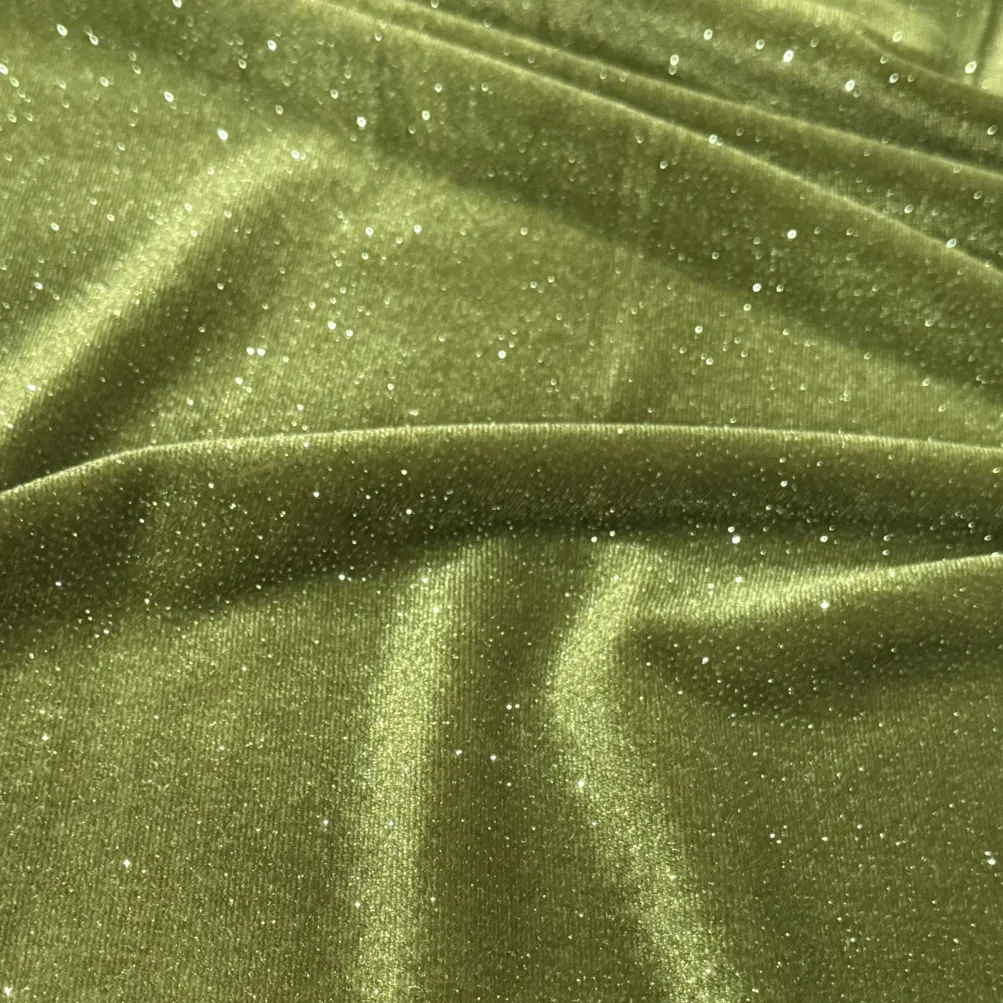 Glitter Velour Table Runner in Olive