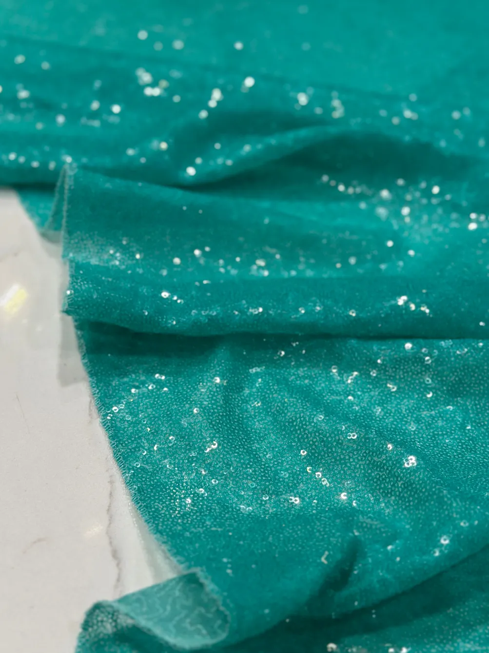 Glitz Sequins Table Linen in Teal Green